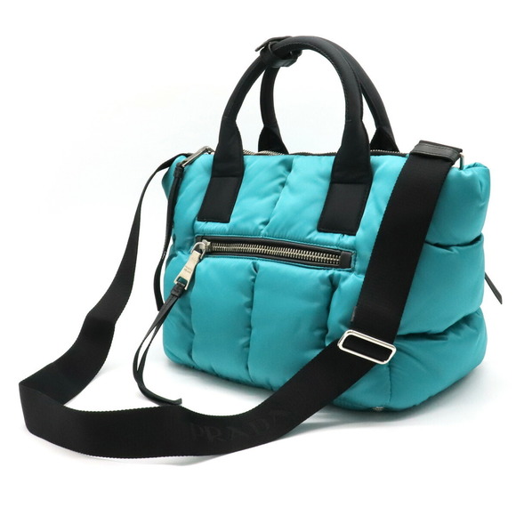 Prada Bomber Bag Leather Tessuto Green Nylon Turquoise 2WAY - Picture 1 of 9